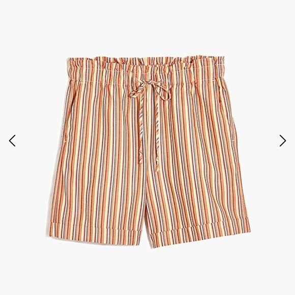 Madewell pull on drawstring mid-length paper bag shorts in rainbow stripe - Picture 2 of 10